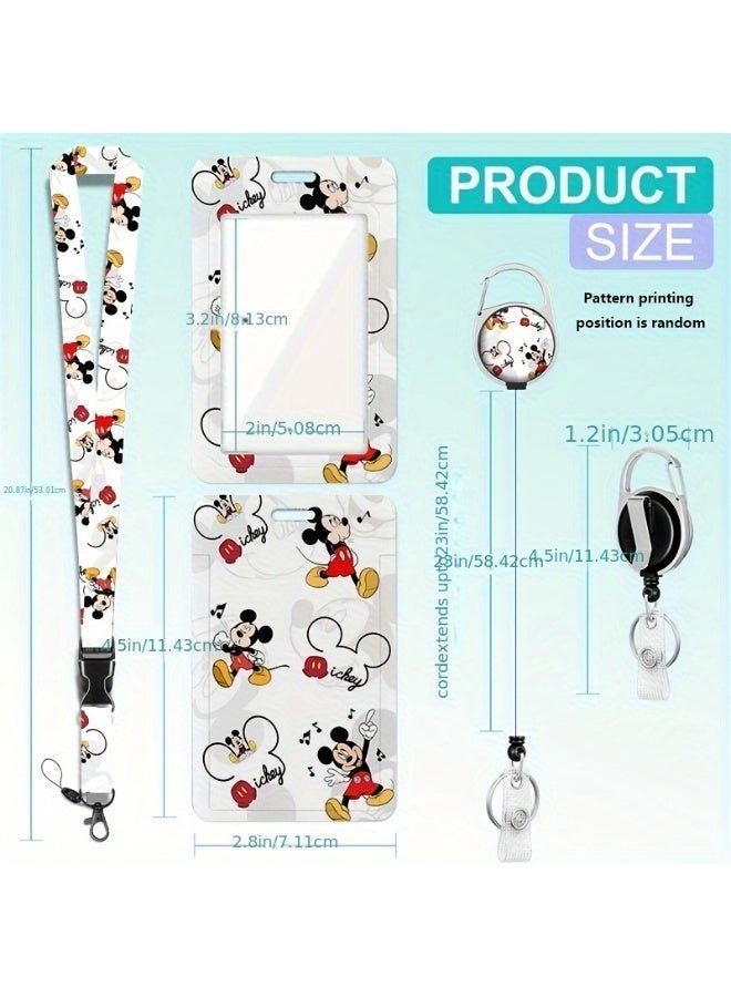 Disney 3-in-1 Disney White Mickey Mouse Logo Plastic ID Holder with Lanyard, Retractable ID Roller, Keychain and Extension Chain - Suitable for workers, students, bus drivers, doctors, nurses, etc. - Image 2